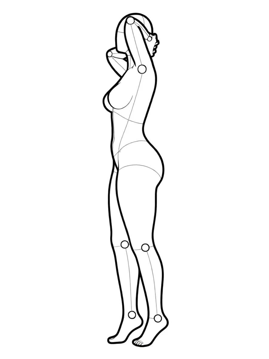 P027 Standing, both hands at nape · Side