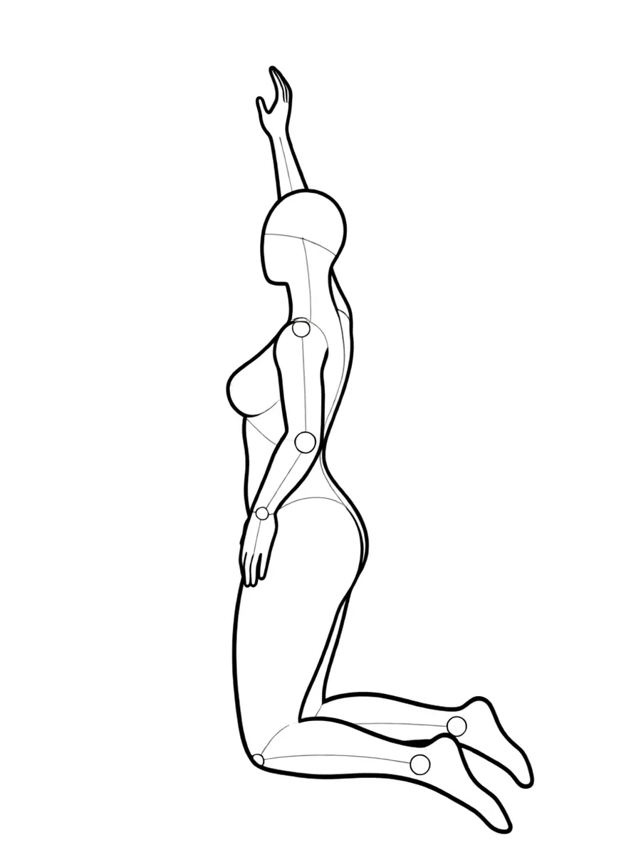 P040 Kneeling, hips swayed, one arm raised · Side