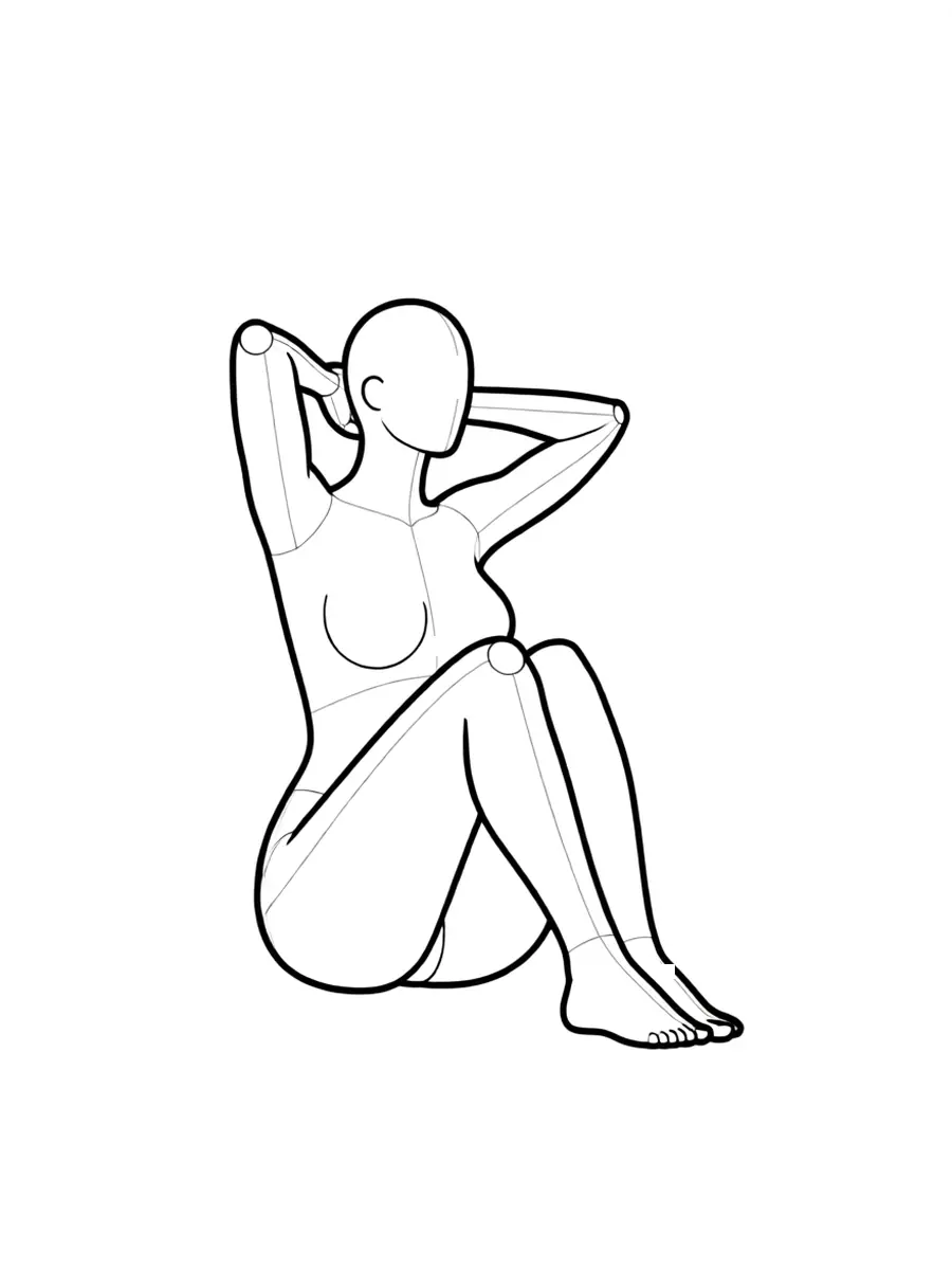 P043 여자아이 앉기·양손 머리 뒤로 · 아래에서