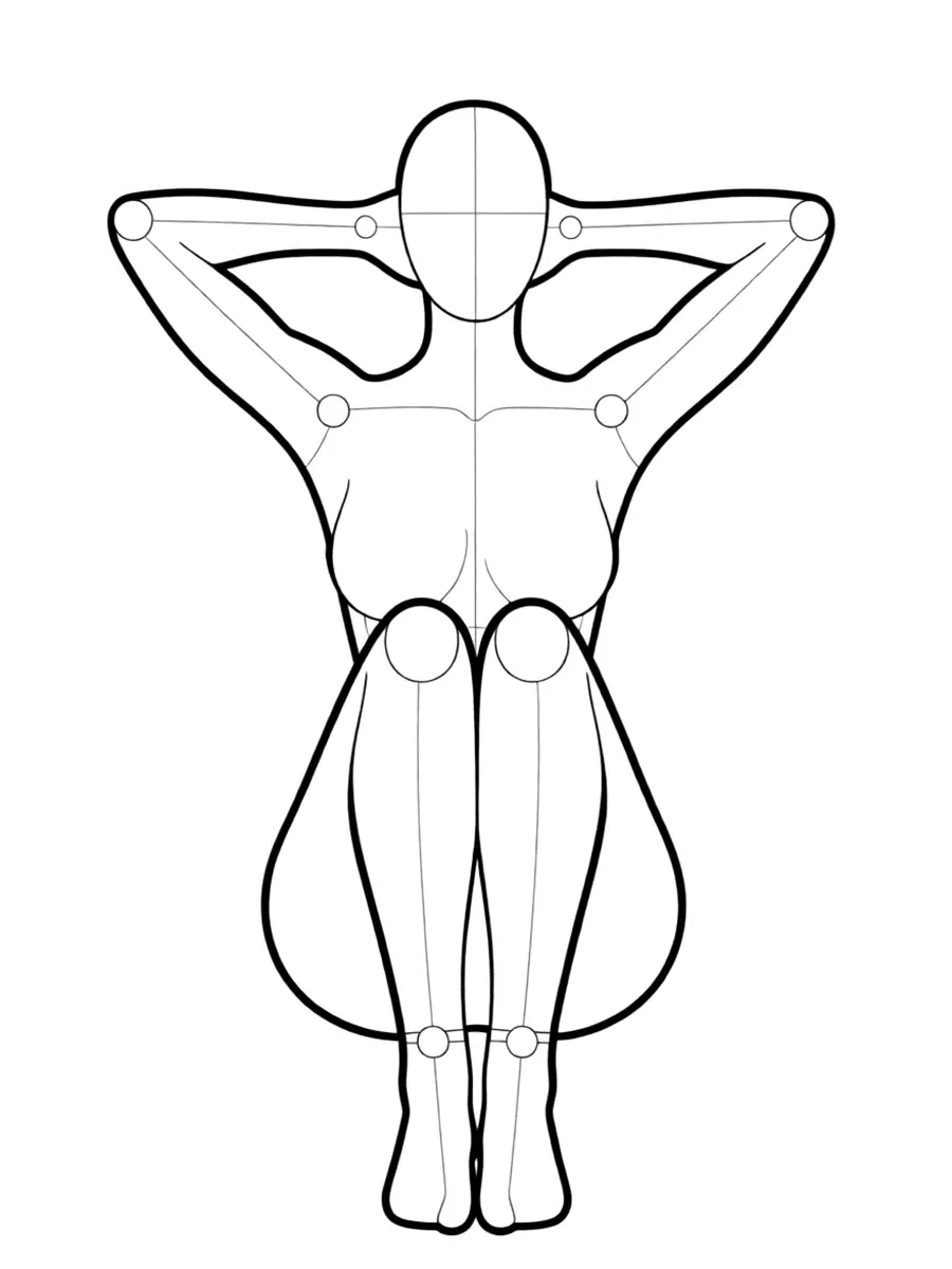 P043 여자아이 앉기·양손 머리 뒤로 · 정면