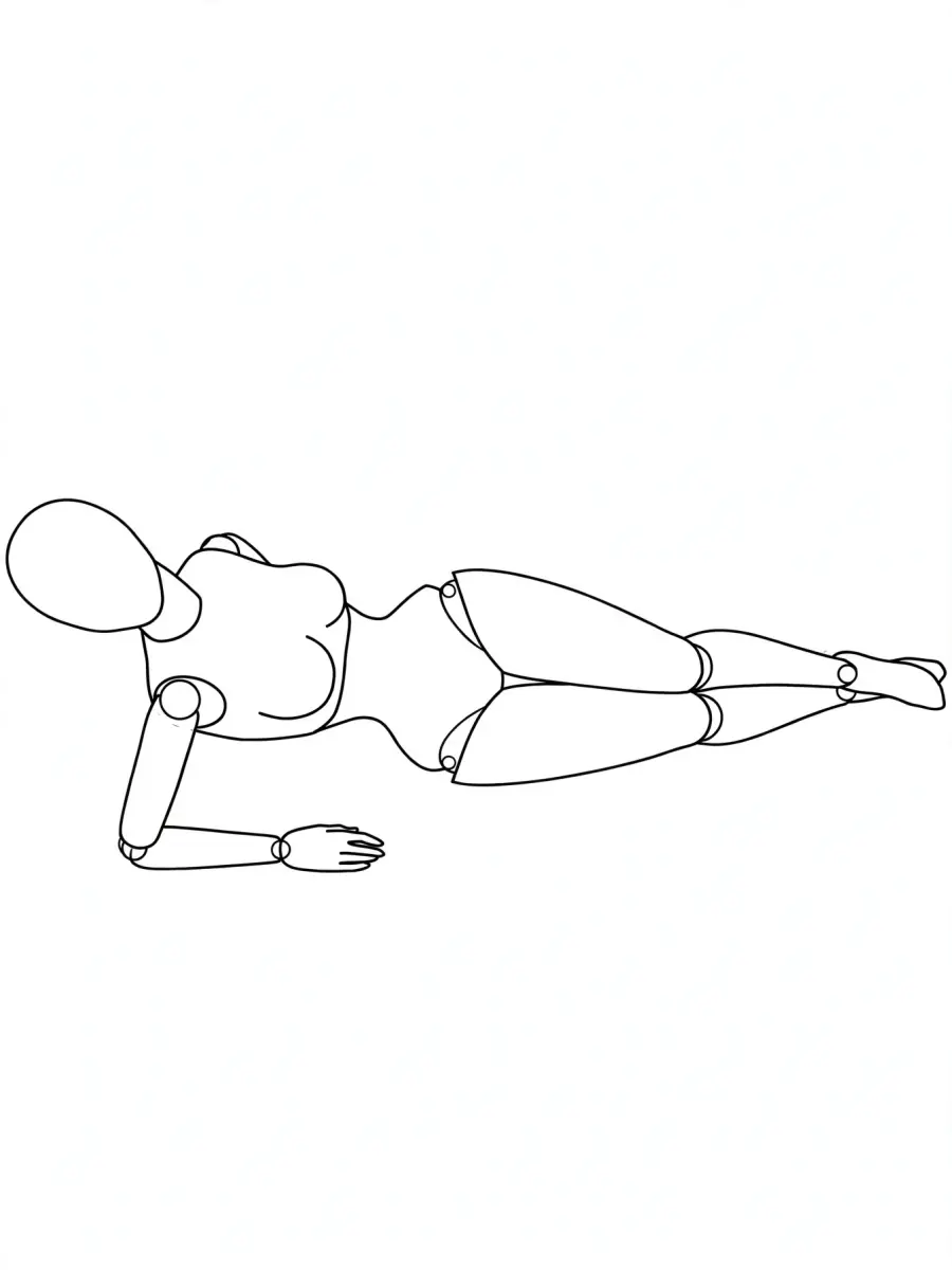 P053 Lying on side, waist curved · Above