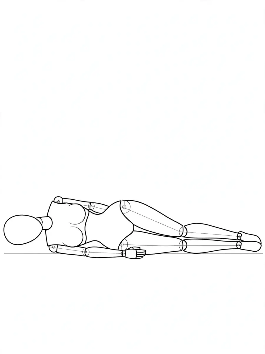 P053 Lying on side, waist curved · Front