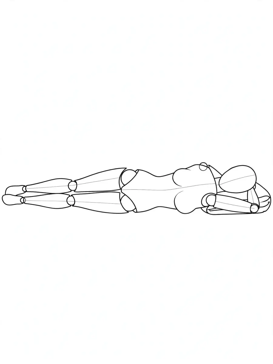 P056 Lying face down, head on folded arms · Front