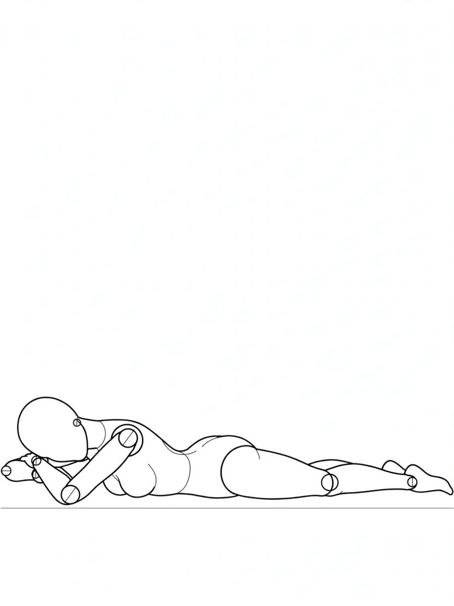 P056 Lying face down, head on folded arms · Side