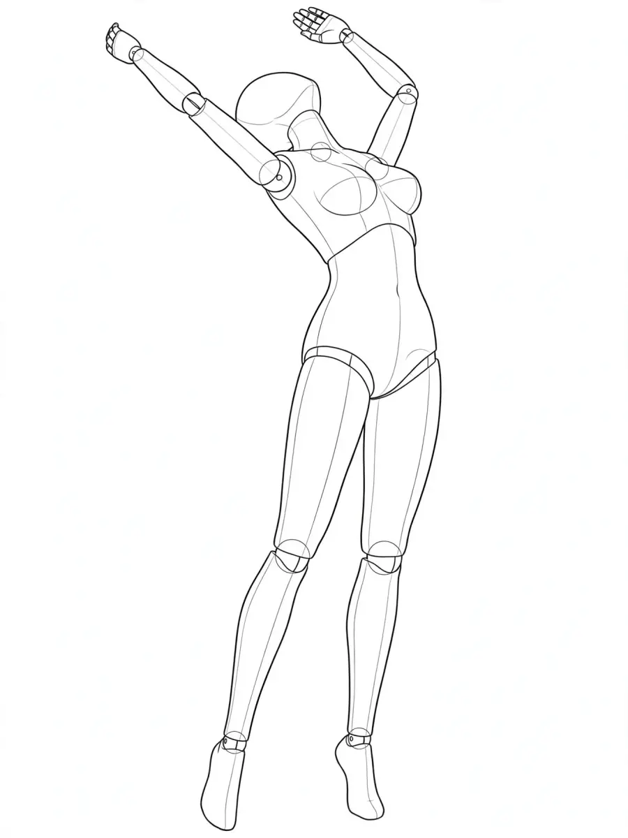P072 Arched back, both arms raised · Below